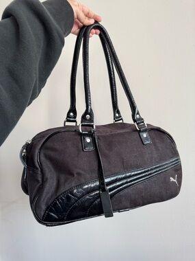 Y2K Puma Black Canvas and Faux Leather Handbag